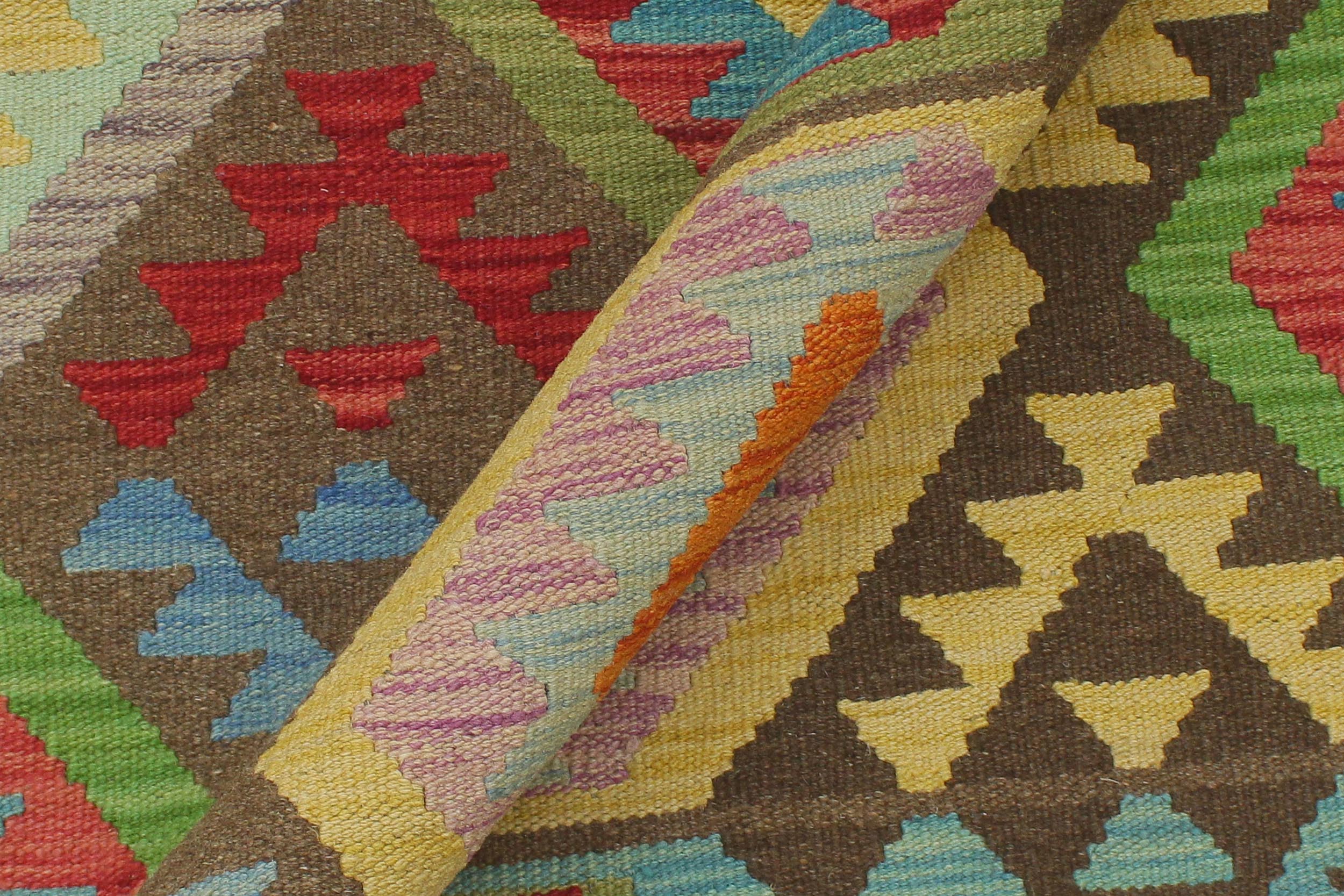 handmade Geometric Kilim Brown Beige Hand-Woven RECTANGLE 100% WOOL area rug 9 x 12