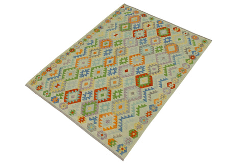 handmade Geometric Kilim Blue Rust Hand-Woven RECTANGLE 100% WOOL area rug 6 x 8