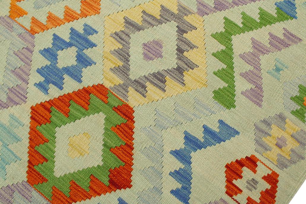 Flat Weave Kilim Antique Navaho Vintage handmade Geometric Kilim Blue Rust Hand-Woven Rectangle 100% Wool Area Rug 6x8 