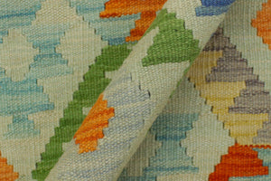 handmade Geometric Kilim Blue Rust Hand-Woven RECTANGLE 100% WOOL area rug 6 x 8
