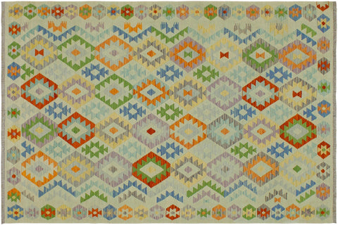handmade Geometric Kilim Blue Rust Hand-Woven RECTANGLE 100% WOOL area rug 6 x 8