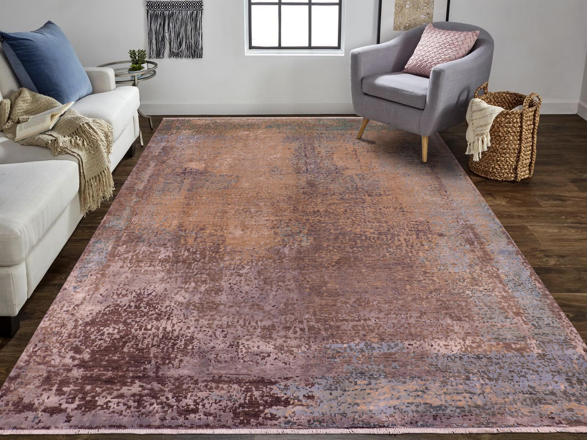 handmade Modern Modern Gray Blue Hand Knotted RECTANGLE WOOL&SILK area rug 9' x 12'