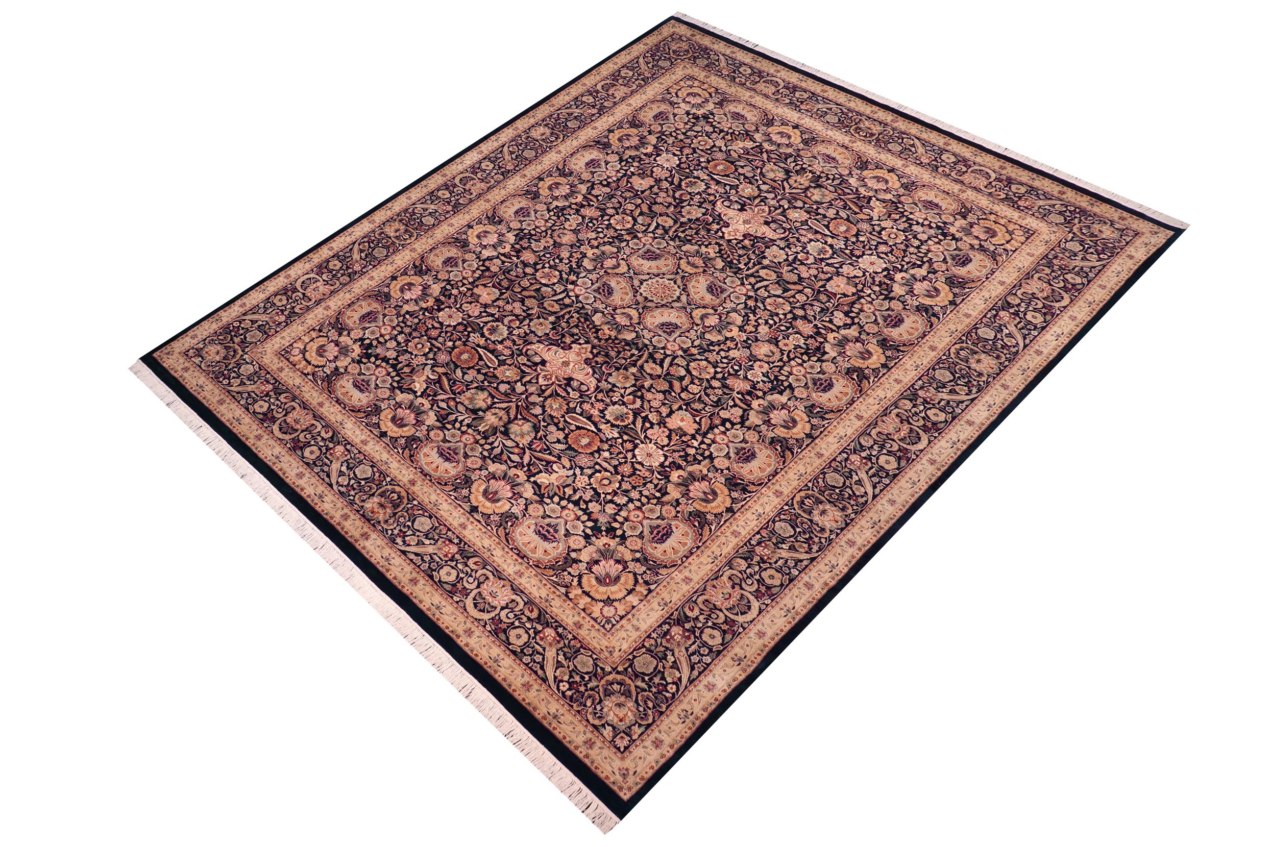 handmade Traditional Lahore Blue Beige Hand Knotted RECTANGLE 100% WOOL area rug 10x14