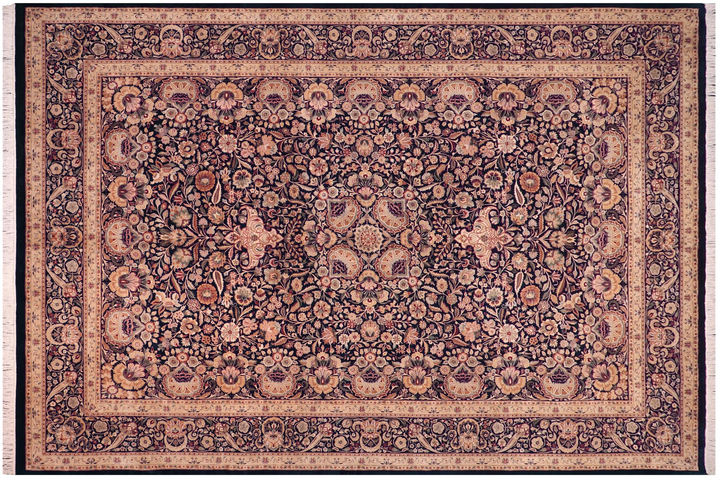 handmade Traditional Lahore Blue Beige Hand Knotted RECTANGLE 100% WOOL area rug 10x14