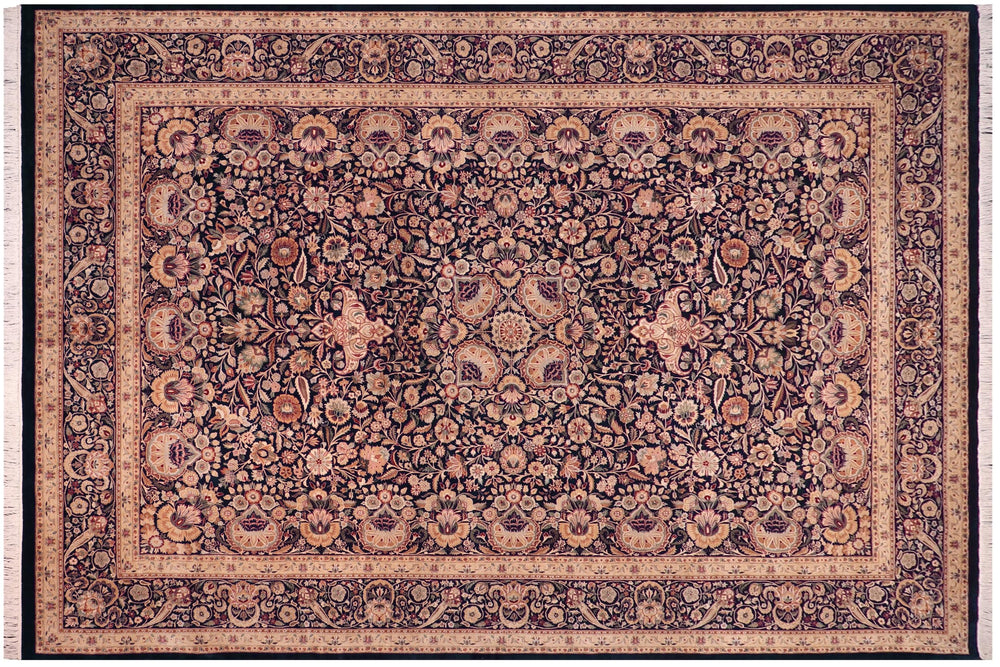 handmade Traditional Lahore Blue Beige Hand Knotted RECTANGLE 100% WOOL area rug 10x14