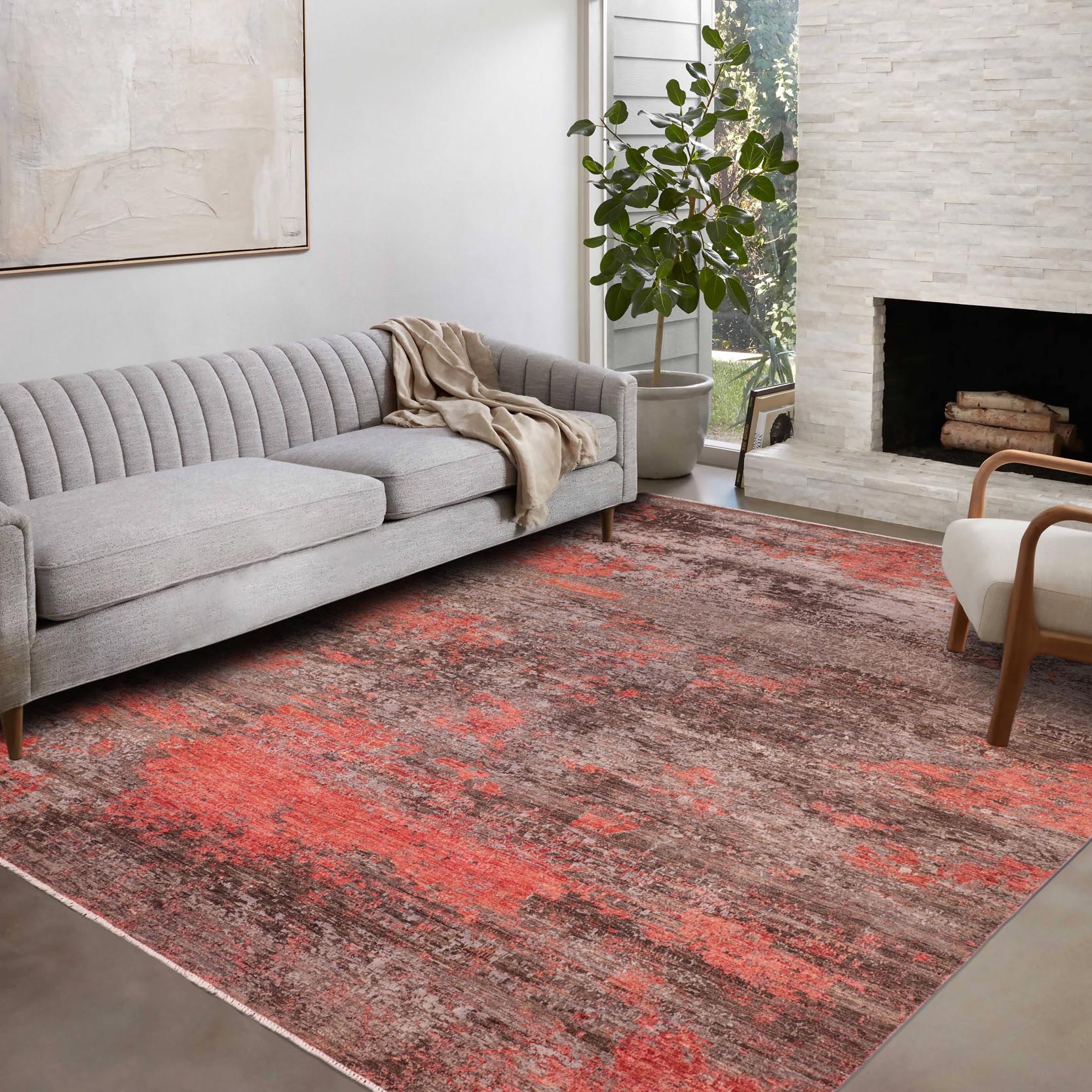 handmade Modern Modern Gray Rust Hand Knotted RECTANGLE WOOL&SILK area rug 9' x 12'