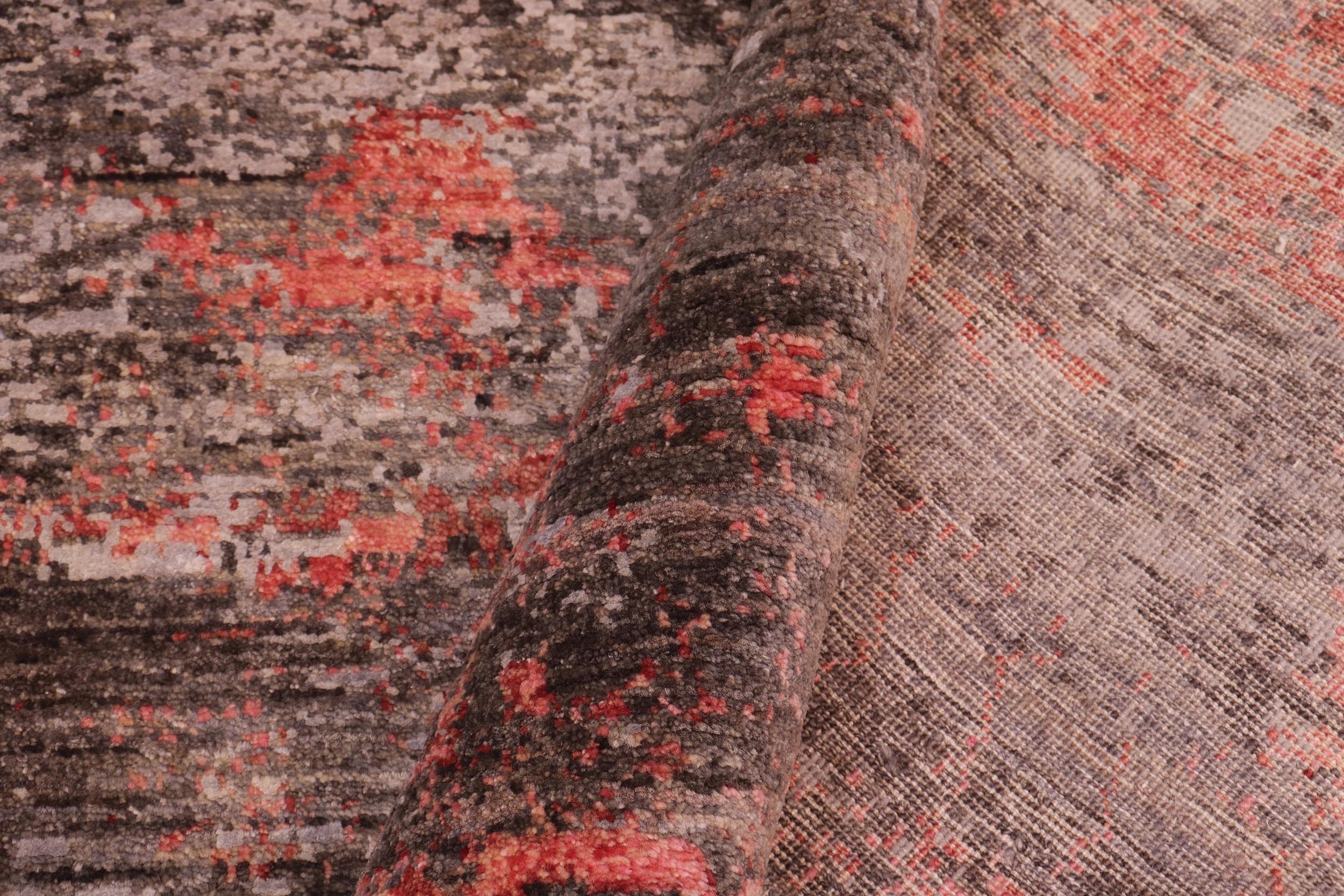 handmade Modern Modern Gray Rust Hand Knotted RECTANGLE WOOL&SILK area rug 9' x 12'