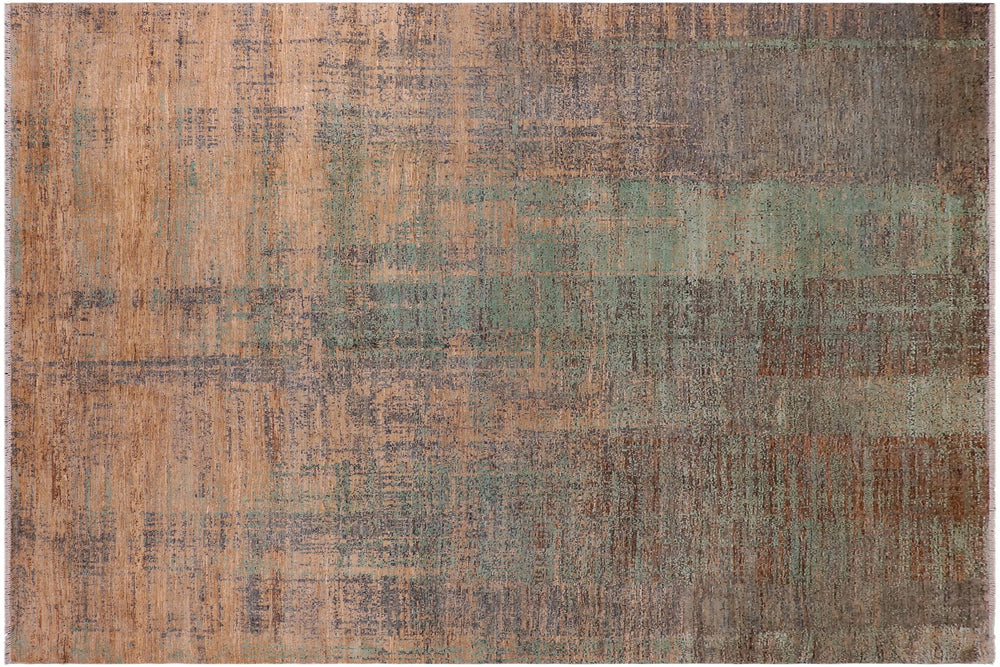 handmade Modern Modern Blue Beige Hand Knotted RECTANGLE WOOL&SILK area rug 9' x 12'