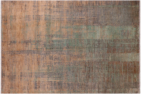 handmade Modern Modern Blue Beige Hand Knotted RECTANGLE WOOL&SILK area rug 9' x 12'