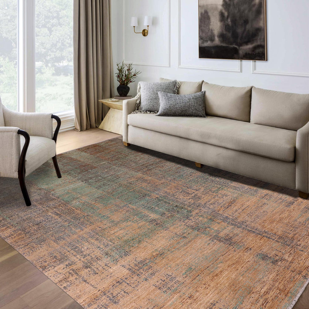 handmade Modern Modern Blue Beige Hand Knotted RECTANGLE WOOL&SILK area rug 9' x 12'