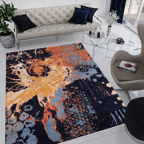 handmade Modern Modern Blue Orange Hand Knotted RECTANGLE WOOL&SILK area rug 8' x 10'