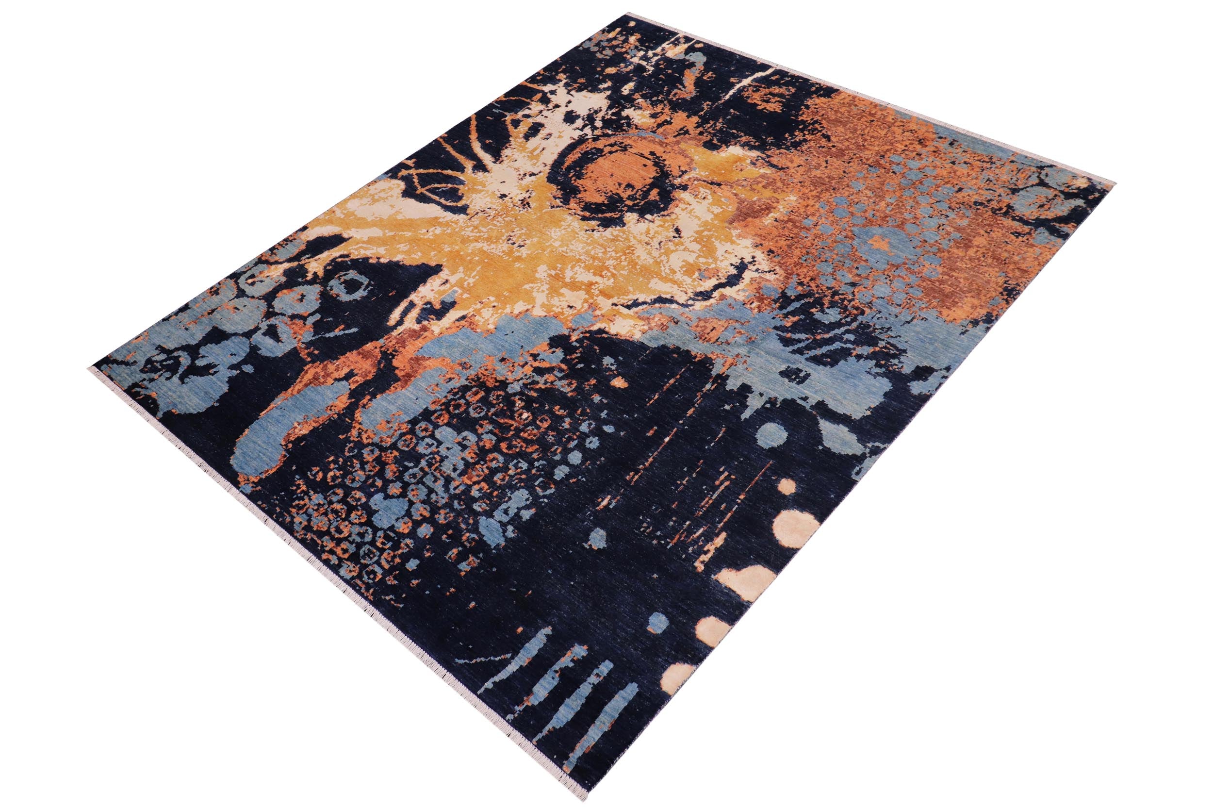 handmade Modern Modern Blue Orange Hand Knotted RECTANGLE WOOL&SILK area rug 8' x 10'