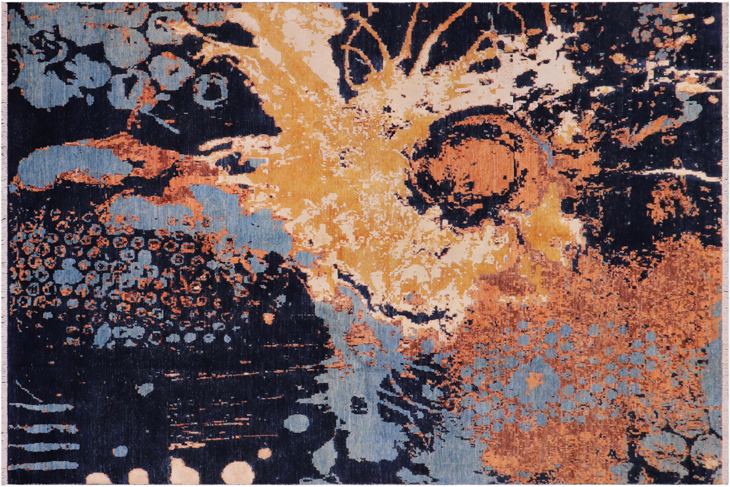 handmade Modern Modern Blue Orange Hand Knotted RECTANGLE WOOL&SILK area rug 8' x 10'