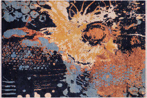 8x10 hand knotted modern wool and silk rug in blue and orange - Modern Parsons