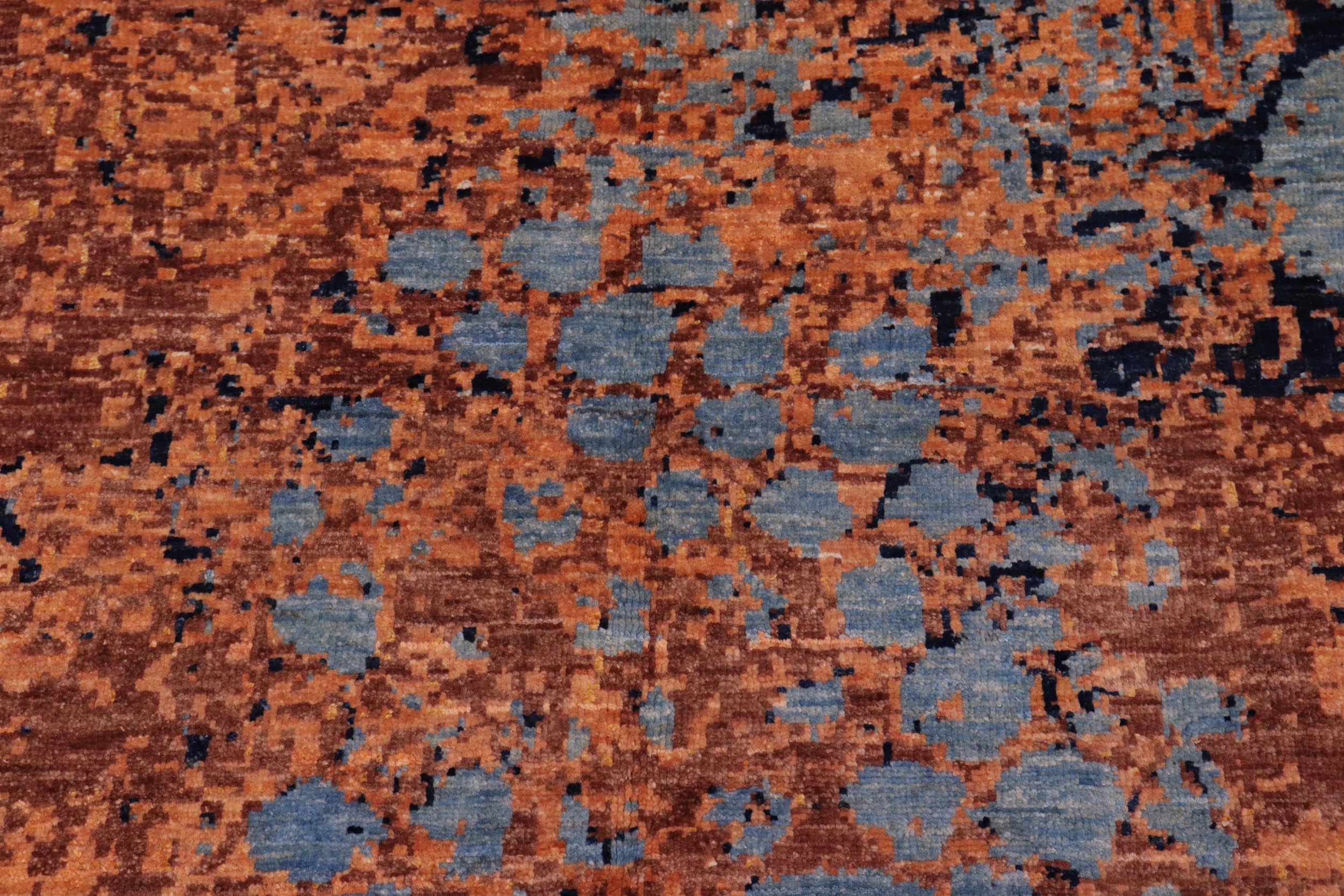handmade Modern Modern Blue Orange Hand Knotted RECTANGLE WOOL&SILK area rug 8' x 10'
