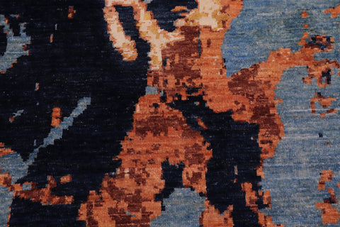 handmade Modern Modern Blue Orange Hand Knotted RECTANGLE WOOL&SILK area rug 8' x 10'