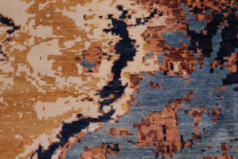 handmade Modern Modern Blue Orange Hand Knotted RECTANGLE WOOL&SILK area rug 8' x 10'