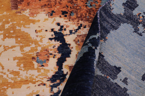 handmade Modern Modern Blue Orange Hand Knotted RECTANGLE WOOL&SILK area rug 8' x 10'