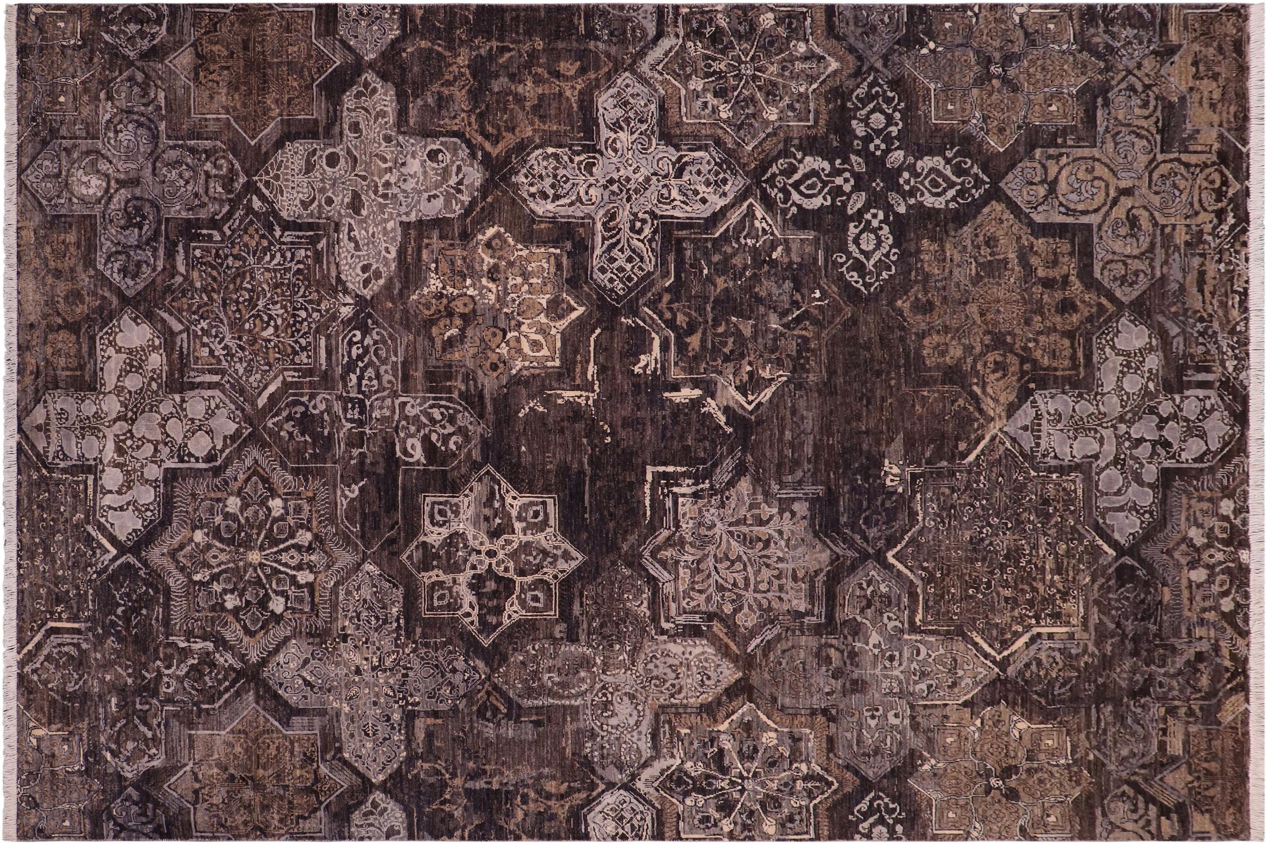handmade Modern Modern Gray Brown Hand Knotted RECTANGLE WOOL&SILK area rug 8' x 10'