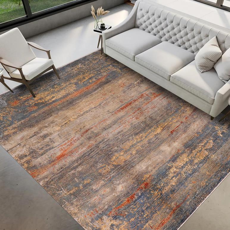 handmade Modern Modern Blue Rust Hand Knotted RECTANGLE WOOL&SILK area rug 10 x 14