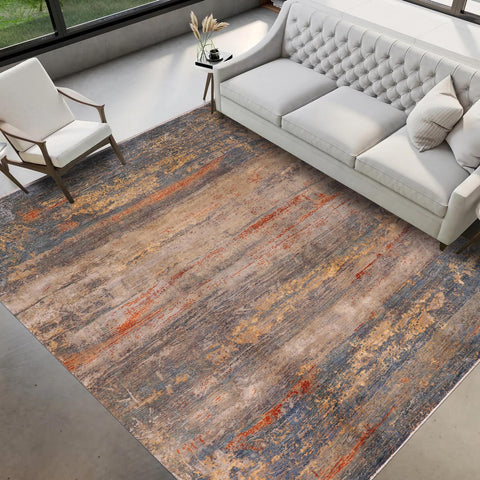 handmade Modern Modern Blue Rust Hand Knotted RECTANGLE WOOL&SILK area rug 10' x 14'