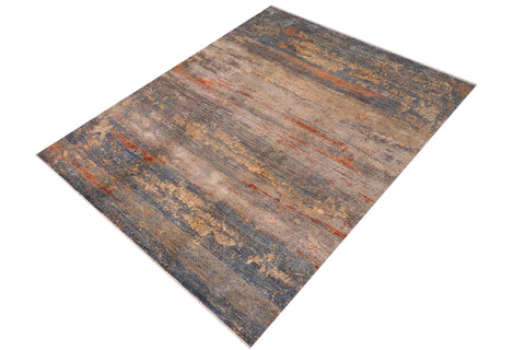 handmade Modern Modern Blue Rust Hand Knotted RECTANGLE WOOL&SILK area rug 10' x 14'