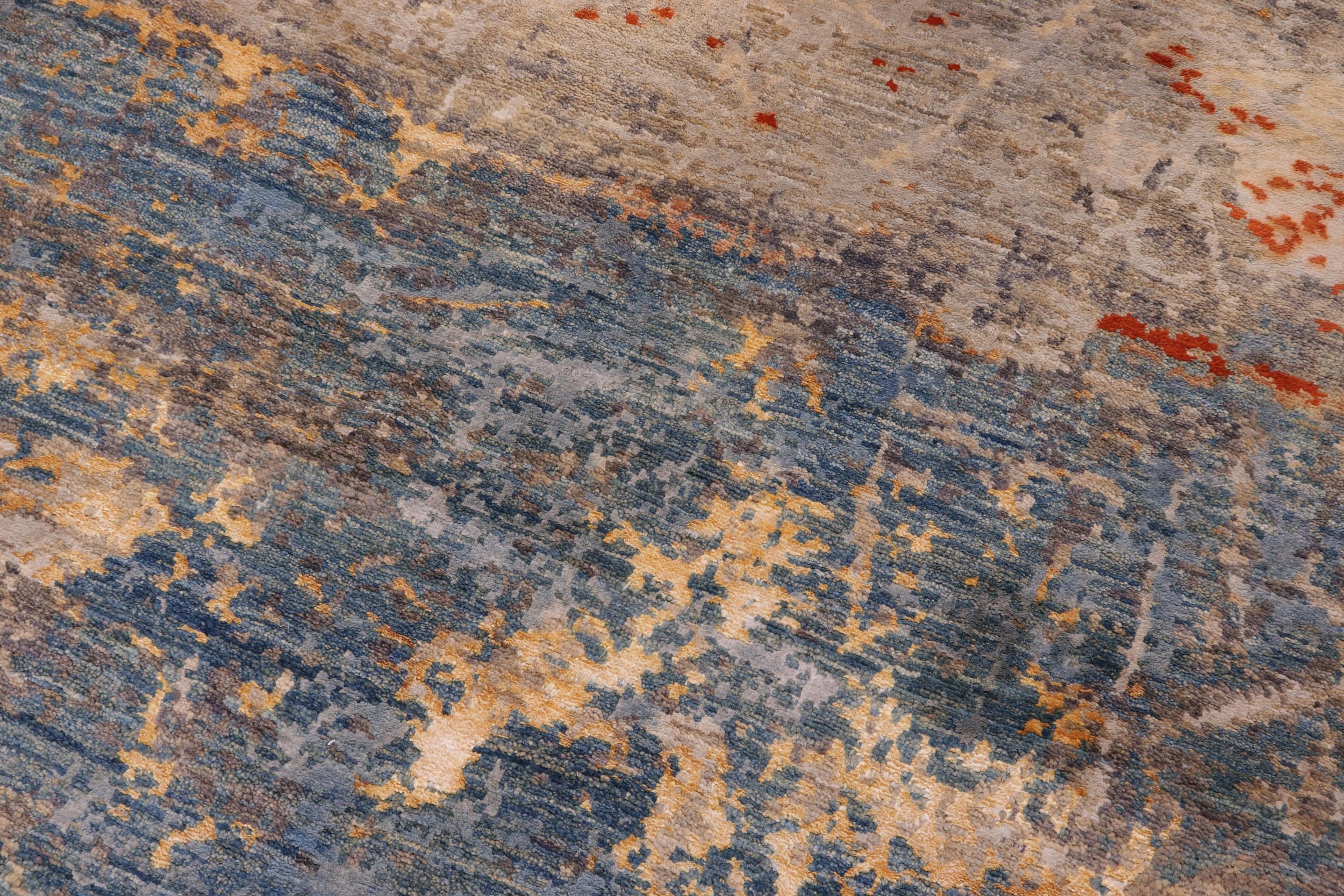 handmade Modern Modern Blue Rust Hand Knotted RECTANGLE WOOL&SILK area rug 10' x 14'