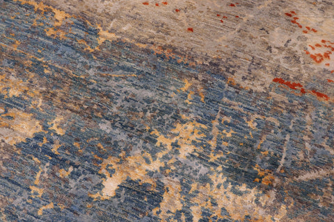 handmade Modern Modern Blue Rust Hand Knotted RECTANGLE WOOL&SILK area rug 10' x 14'