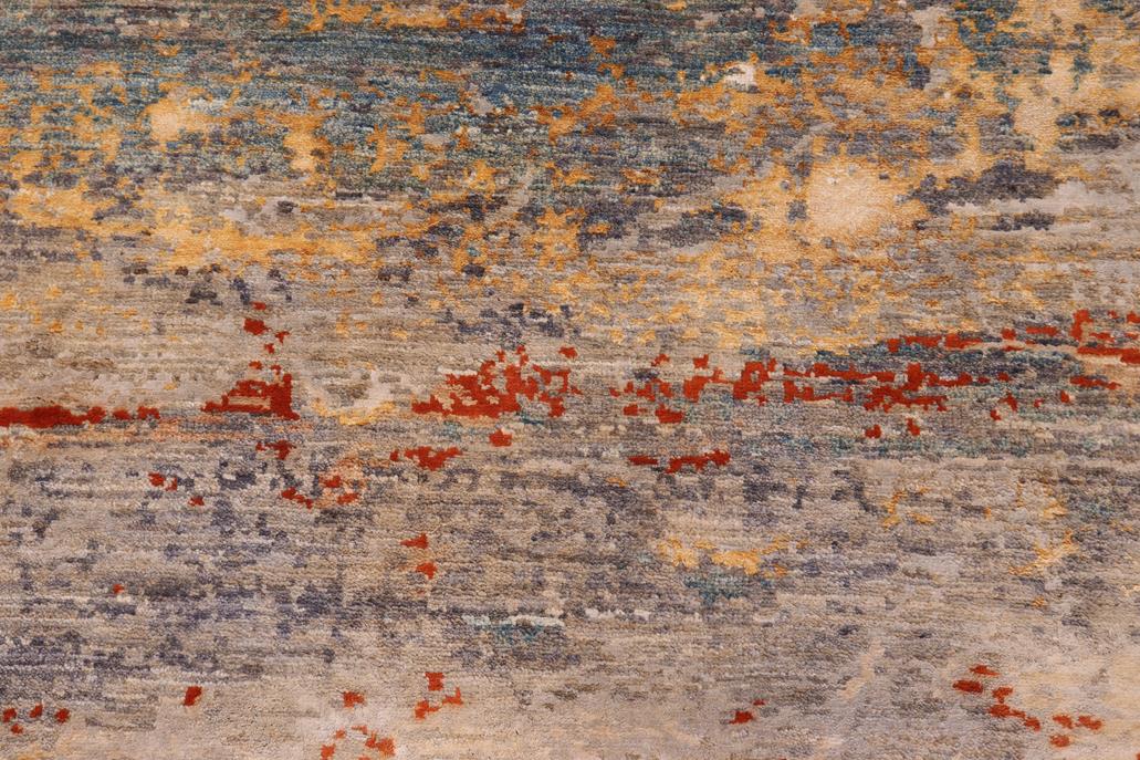 handmade Modern Modern Blue Rust Hand Knotted RECTANGLE WOOL&SILK area rug 10 x 14