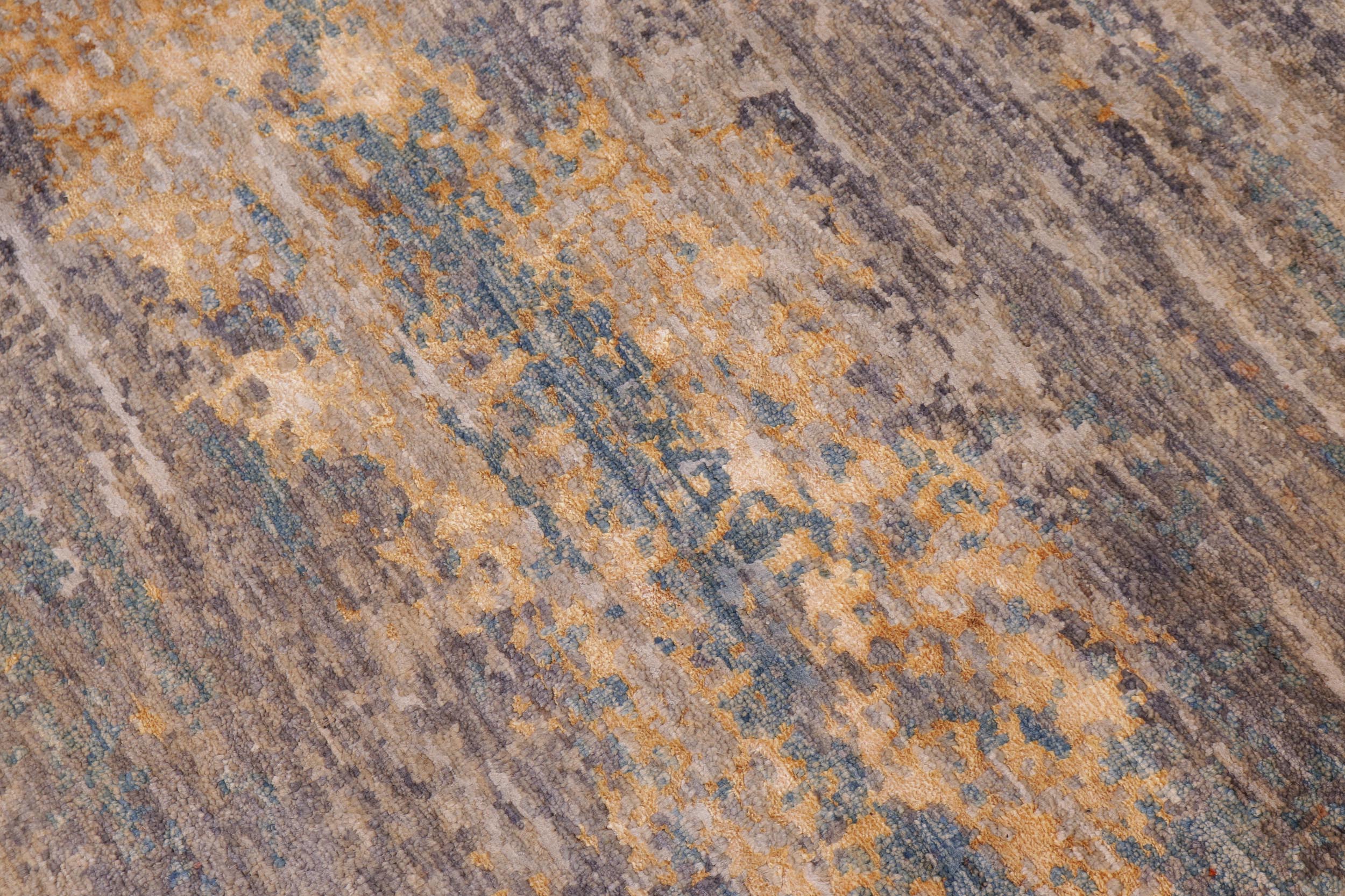 handmade Modern Modern Blue Rust Hand Knotted RECTANGLE WOOL&SILK area rug 10' x 14'