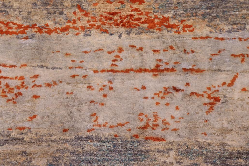 handmade Modern Modern Blue Rust Hand Knotted RECTANGLE WOOL&SILK area rug 10 x 14