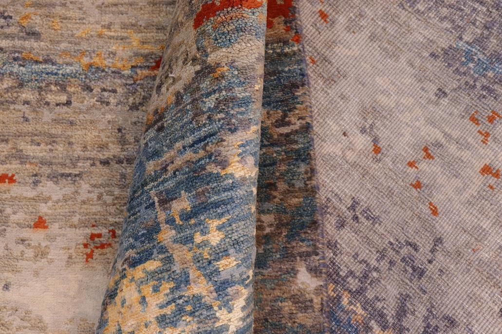 handmade Modern Modern Blue Rust Hand Knotted RECTANGLE WOOL&SILK area rug 10 x 14