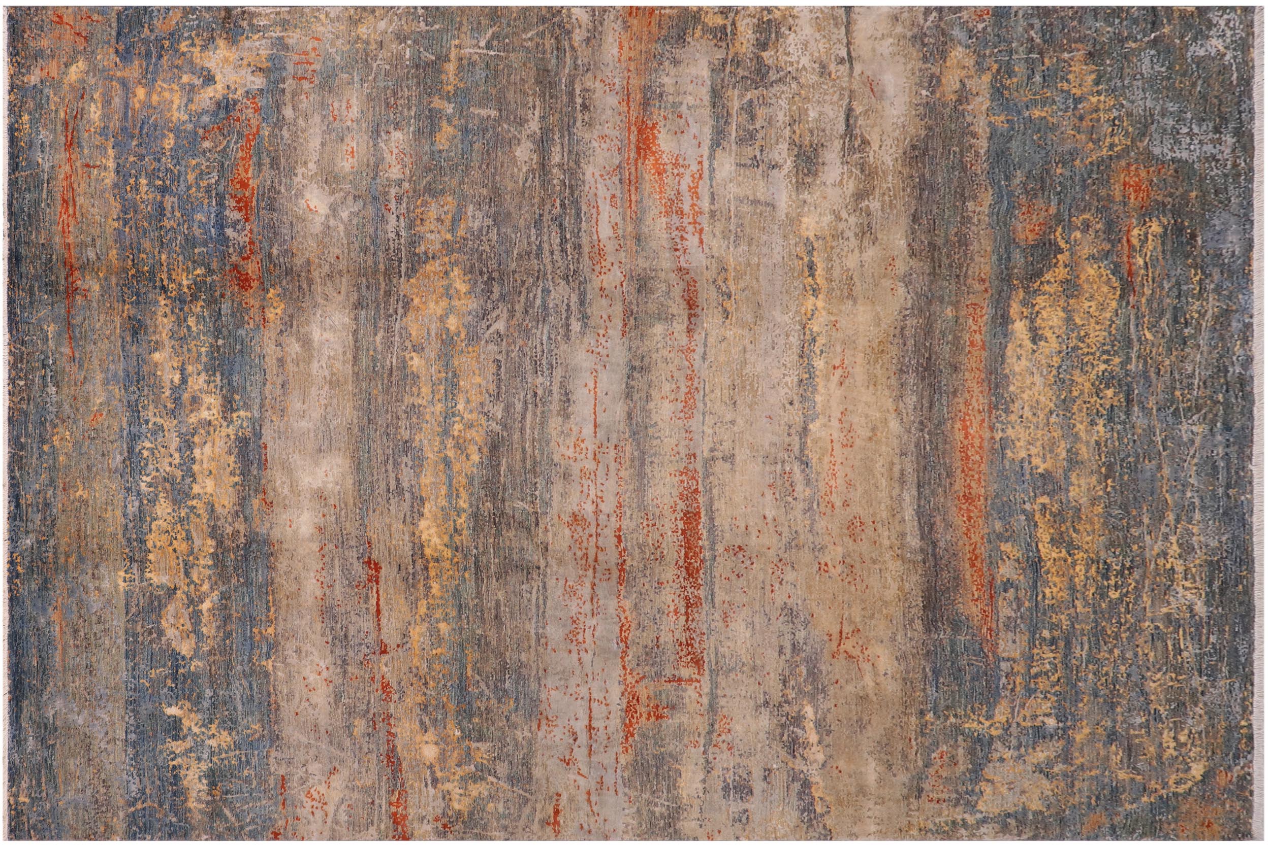 handmade Modern Modern Blue Rust Hand Knotted RECTANGLE WOOL&SILK area rug 10' x 14'