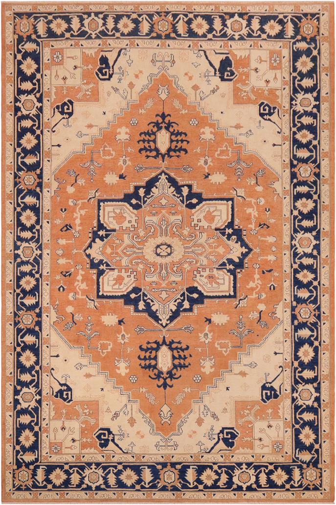 handmade Traditional Heriz Orange Blue Hand Knotted RECTANGLE 100% WOOL area rug 10 x 14
