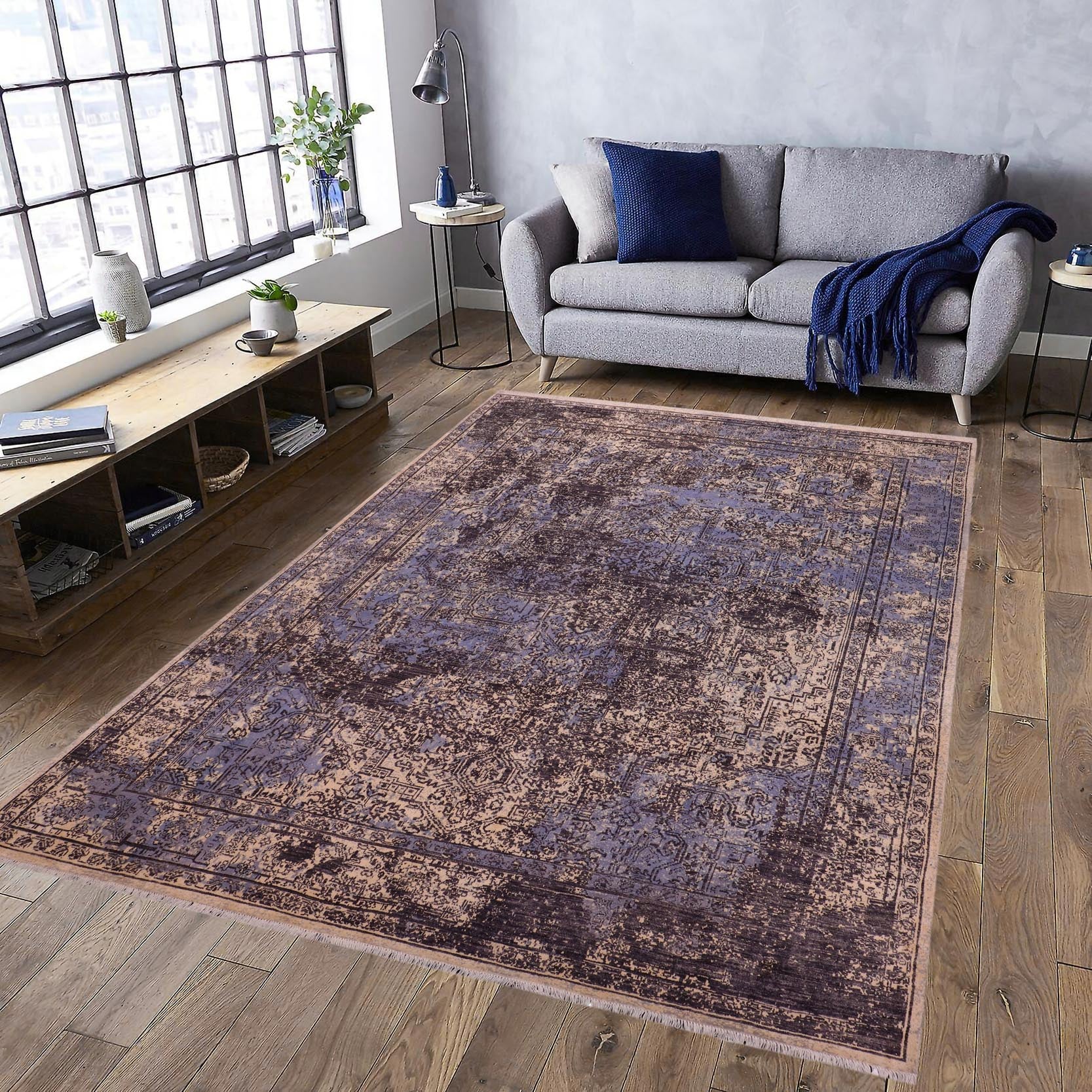 handmade Modern Modern Beige Charcoal Hand Knotted RECTANGLE WOOL&SILK area rug 9' x 12'