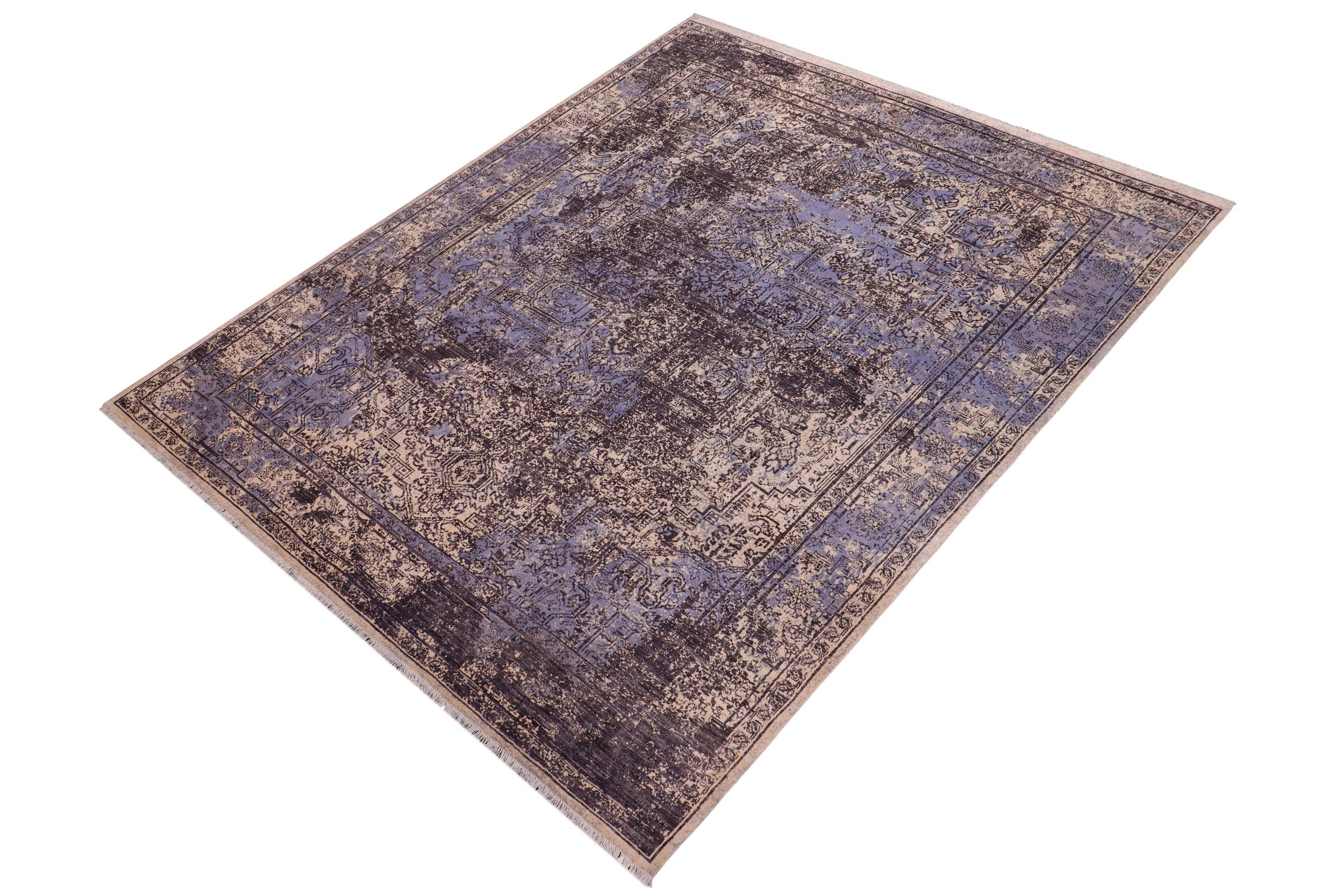 handmade Modern Modern Beige Charcoal Hand Knotted RECTANGLE WOOL&SILK area rug 9' x 12'