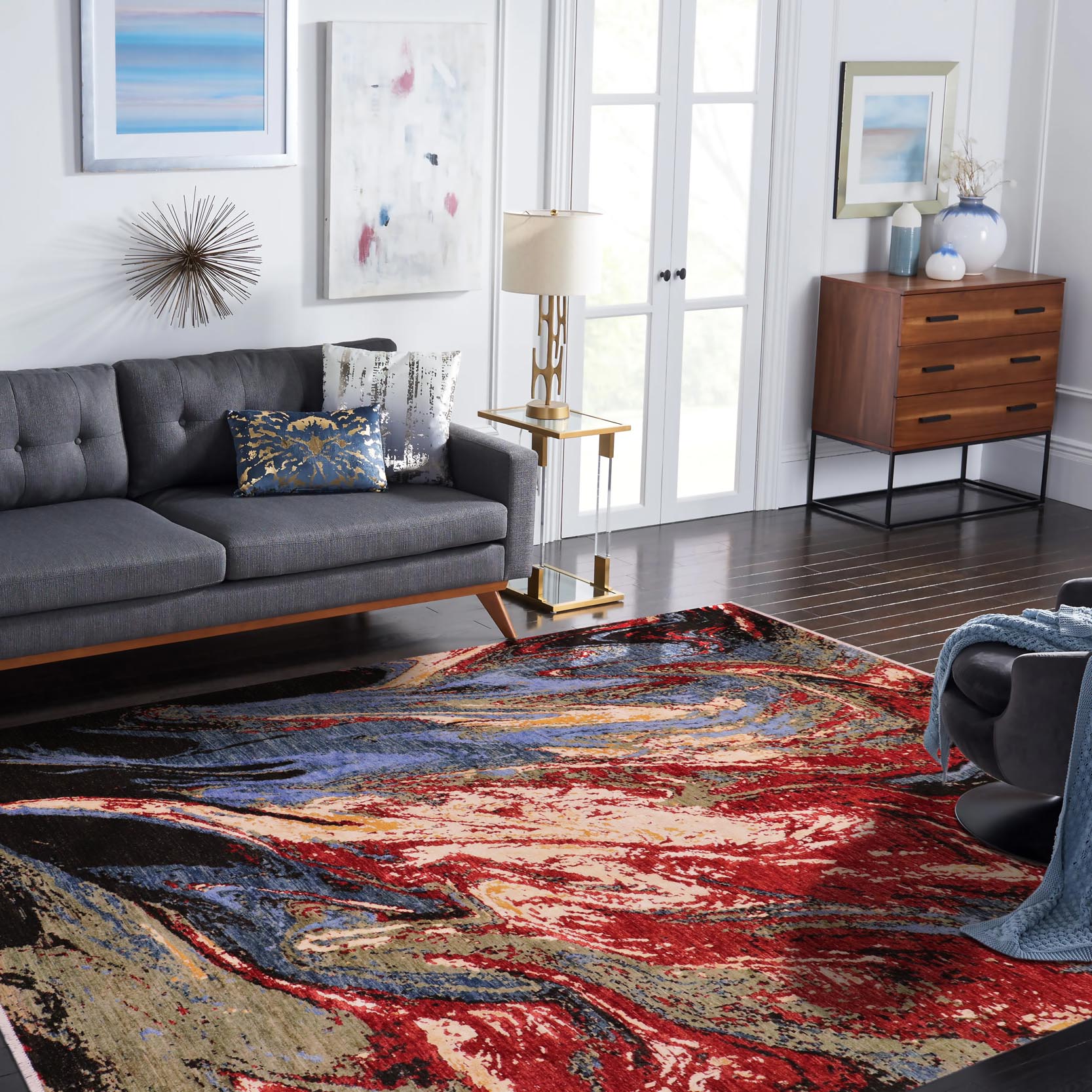 handmade Modern Modern Red Blue Hand Knotted RECTANGLE WOOL&SILK area rug 9' x 12'