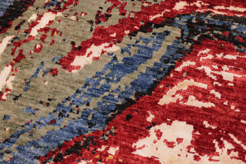 handmade Modern Modern Red Blue Hand Knotted RECTANGLE WOOL&SILK area rug 9' x 12'