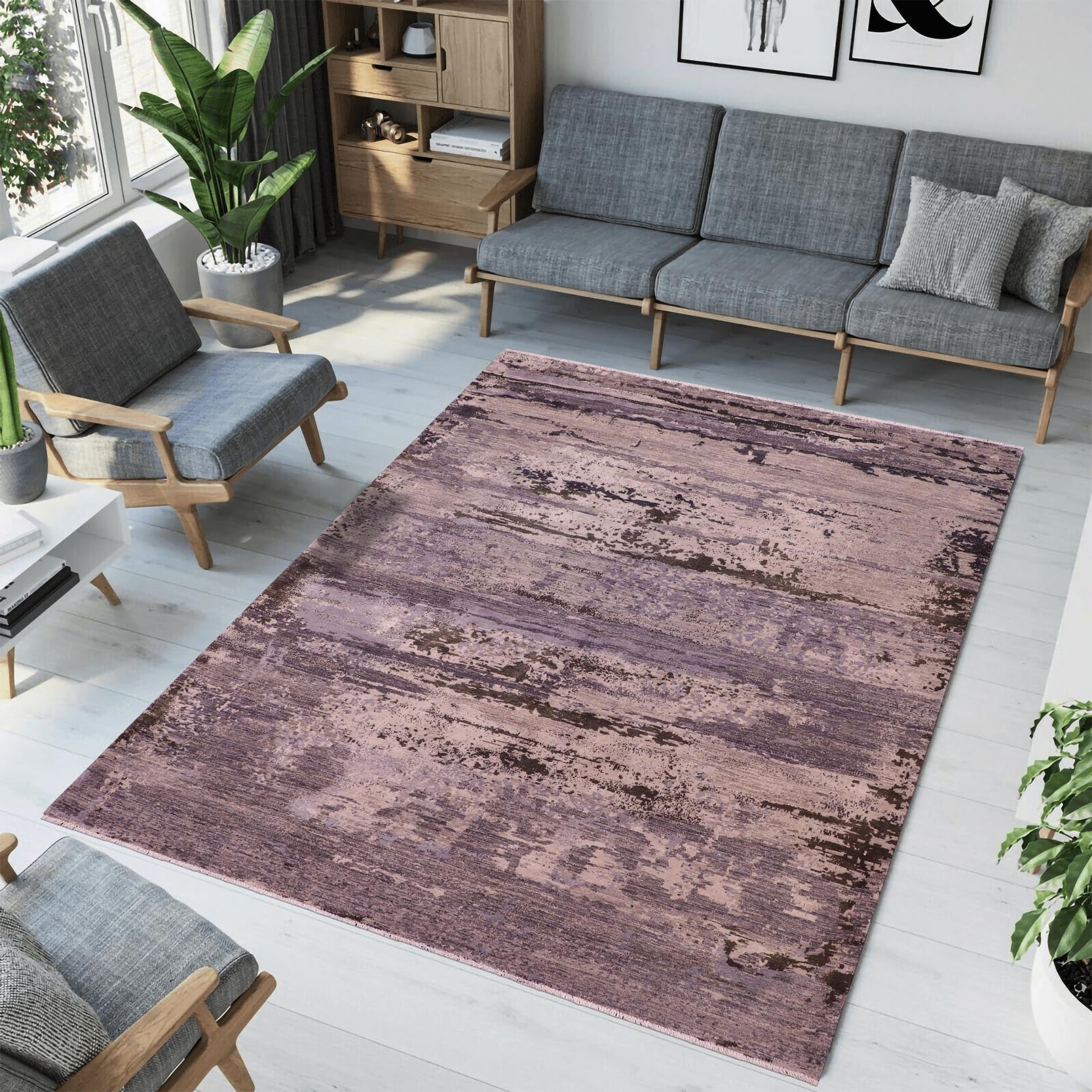 handmade Modern Modern Gray Charcoal Hand Knotted RECTANGLE WOOL&SILK area rug 8' x 10'