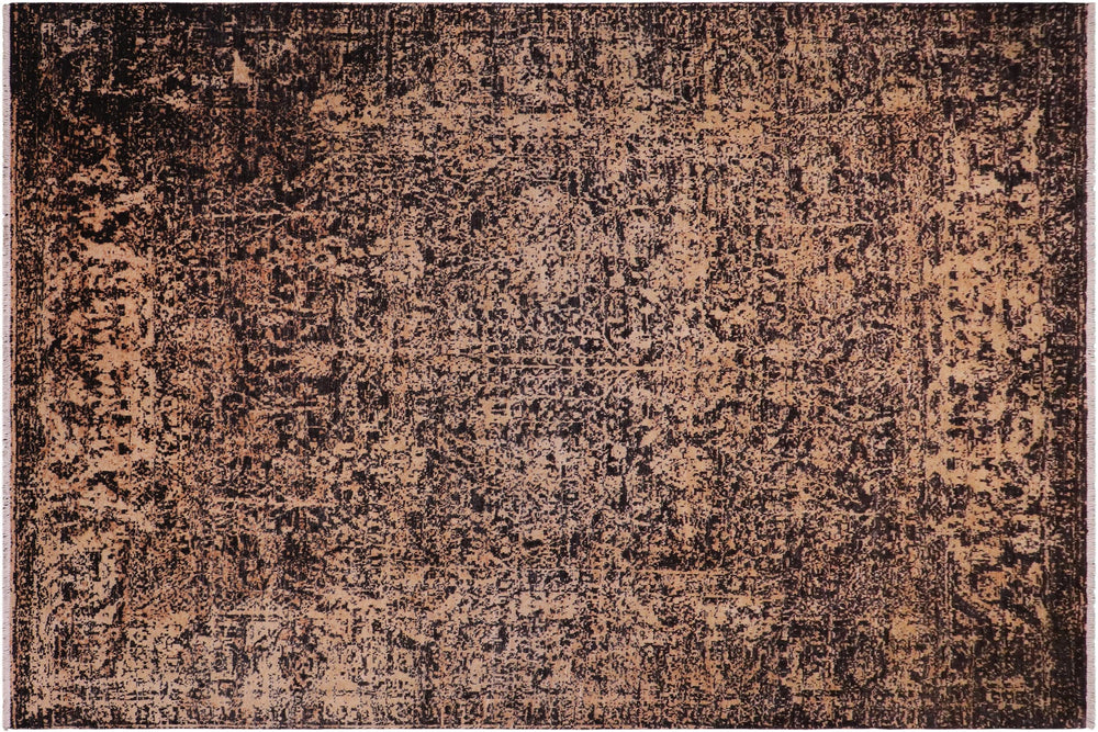 handmade Modern Modern Black Beige Hand Knotted RECTANGLE 100% WOOL area rug 9' x 12'