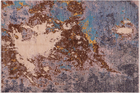 handmade Modern Modern Blue Tan Hand Knotted RECTANGLE WOOL&SILK area rug 8' x 10'