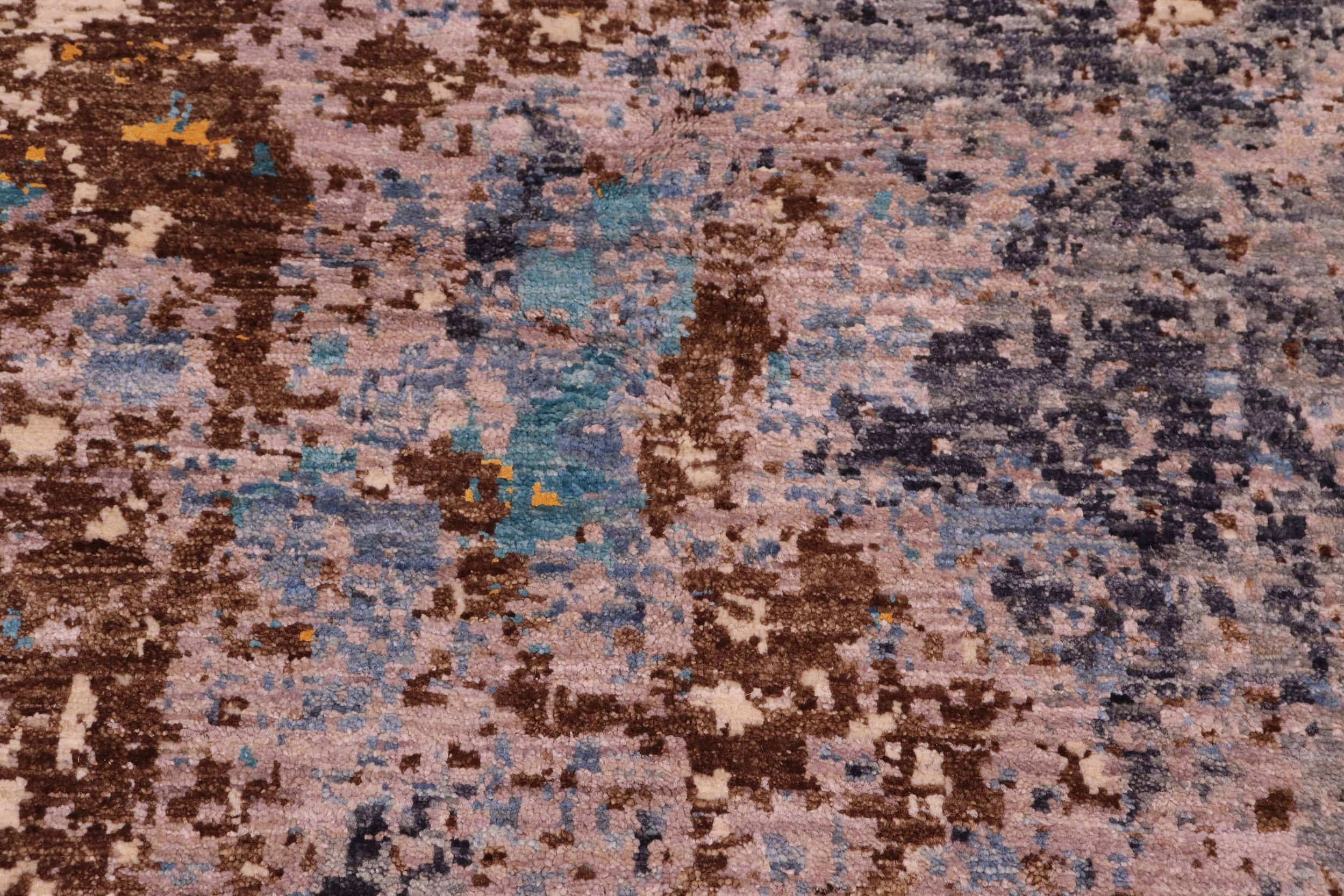 handmade Modern Modern Blue Tan Hand Knotted RECTANGLE WOOL&SILK area rug 8' x 10'