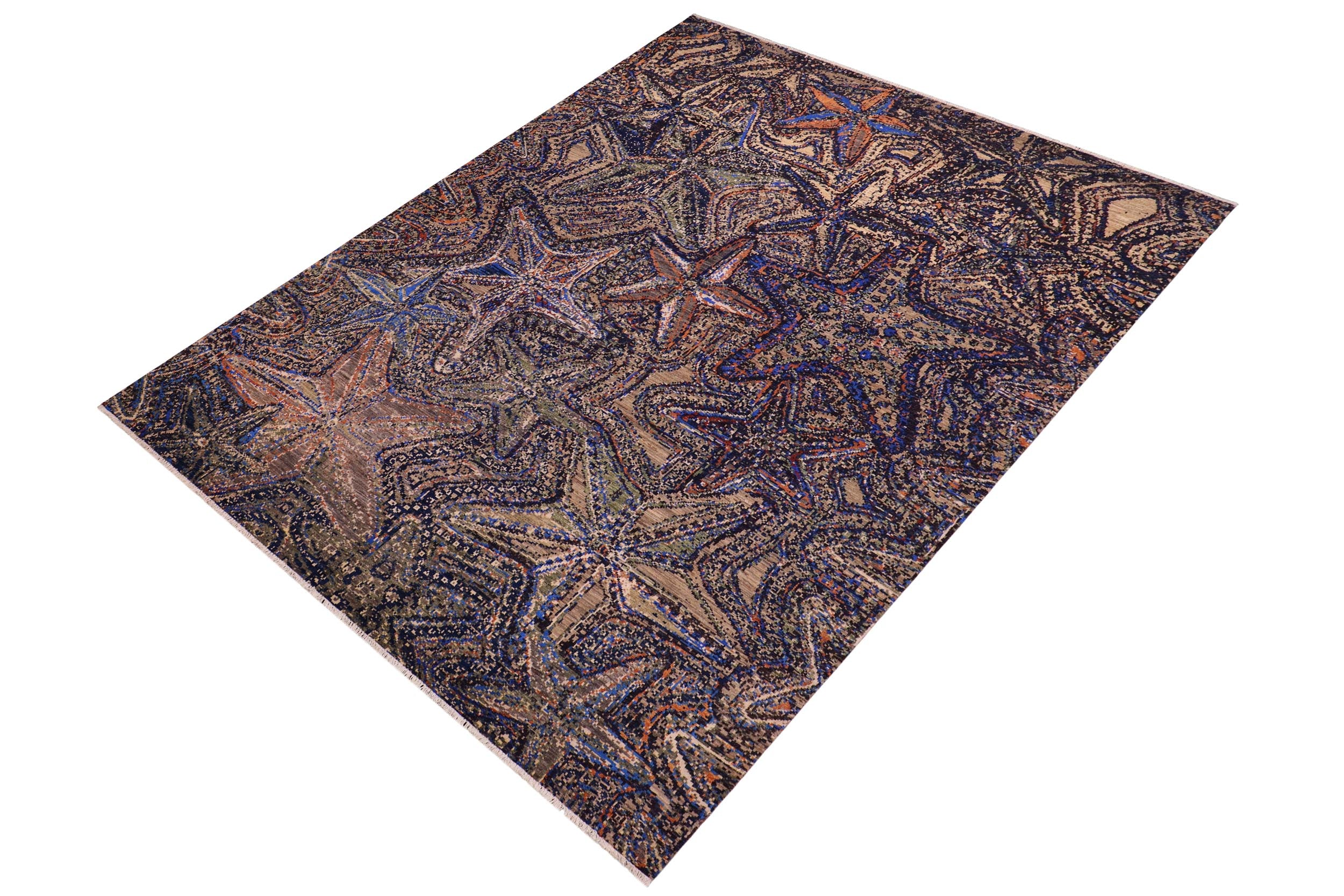 handmade Modern Modern Blue Orange Hand Knotted RECTANGLE WOOL&SILK area rug 9' x 12'