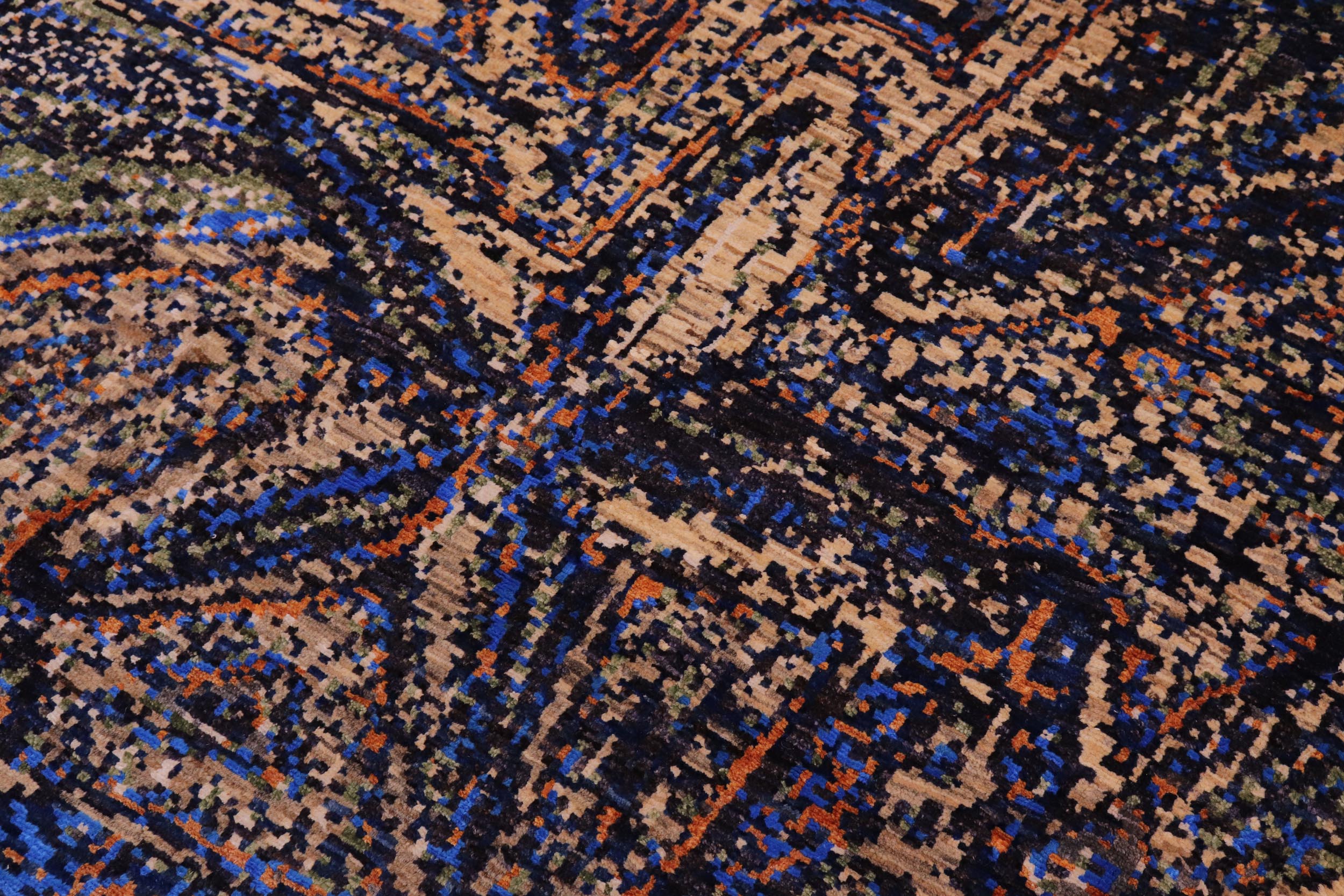 handmade Modern Modern Blue Orange Hand Knotted RECTANGLE WOOL&SILK area rug 9' x 12'