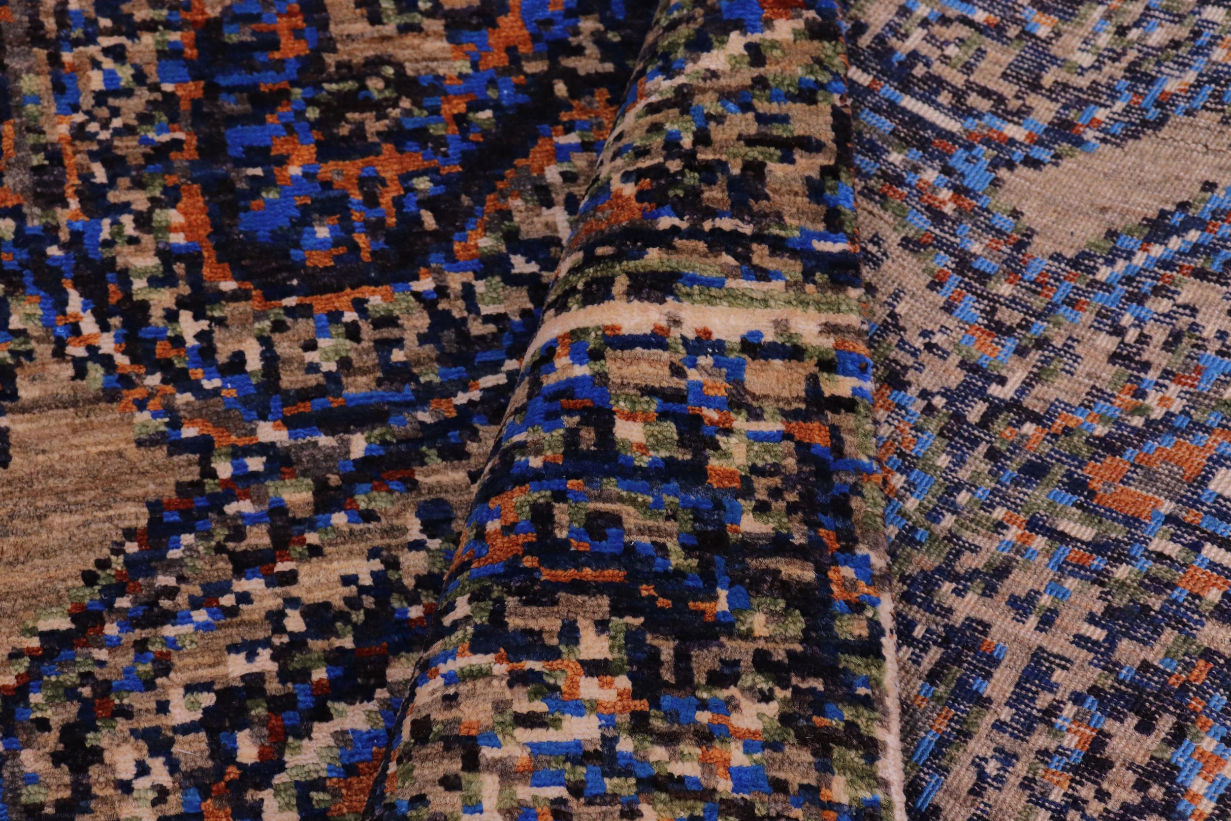 handmade Modern Modern Blue Orange Hand Knotted RECTANGLE WOOL&SILK area rug 9' x 12'