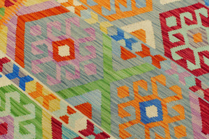 handmade Geometric Kilim Blue Red Hand-Woven RECTANGLE 100% WOOL area rug 8 x 11