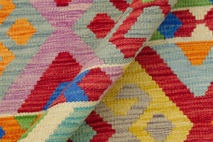 handmade Geometric Kilim Blue Red Hand-Woven RECTANGLE 100% WOOL area rug 8 x 11