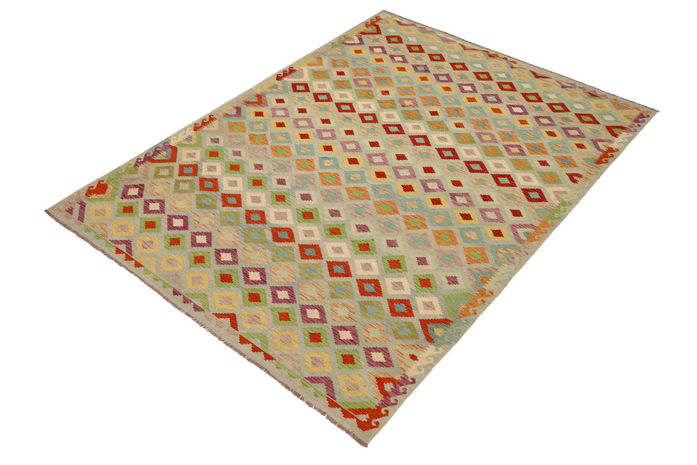 handmade Geometric Kilim Blue Rust Hand-Woven RECTANGLE 100% WOOL area rug 8 x 11