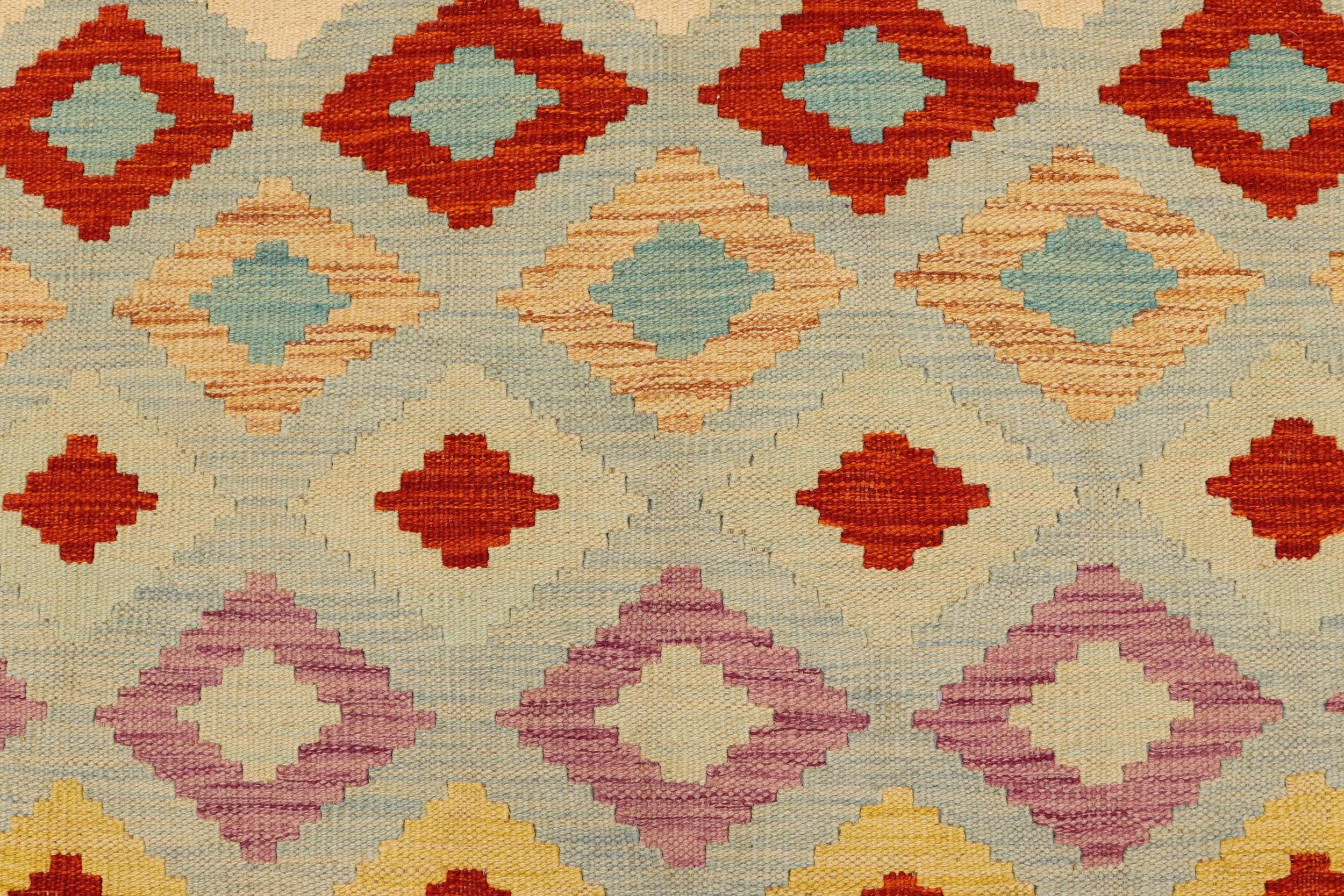 handmade Geometric Kilim Blue Rust Hand-Woven RECTANGLE 100% WOOL area rug 8 x 11
