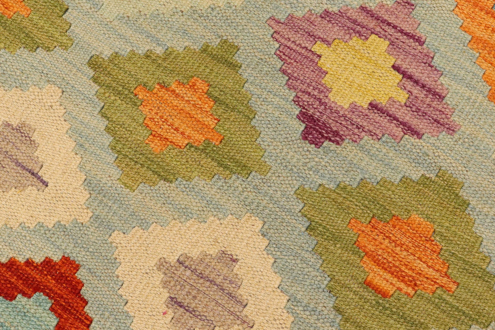 handmade Geometric Kilim Blue Rust Hand-Woven RECTANGLE 100% WOOL area rug 8 x 11